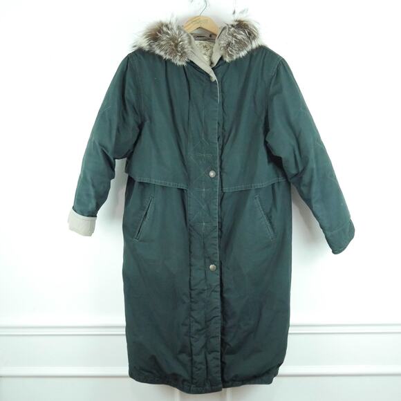 Vintage Jackets & Blazers - Vintage Cyclone Size 10 Parka 80% Down Filled Fur Trim Black Maxi Coat Fur Trim